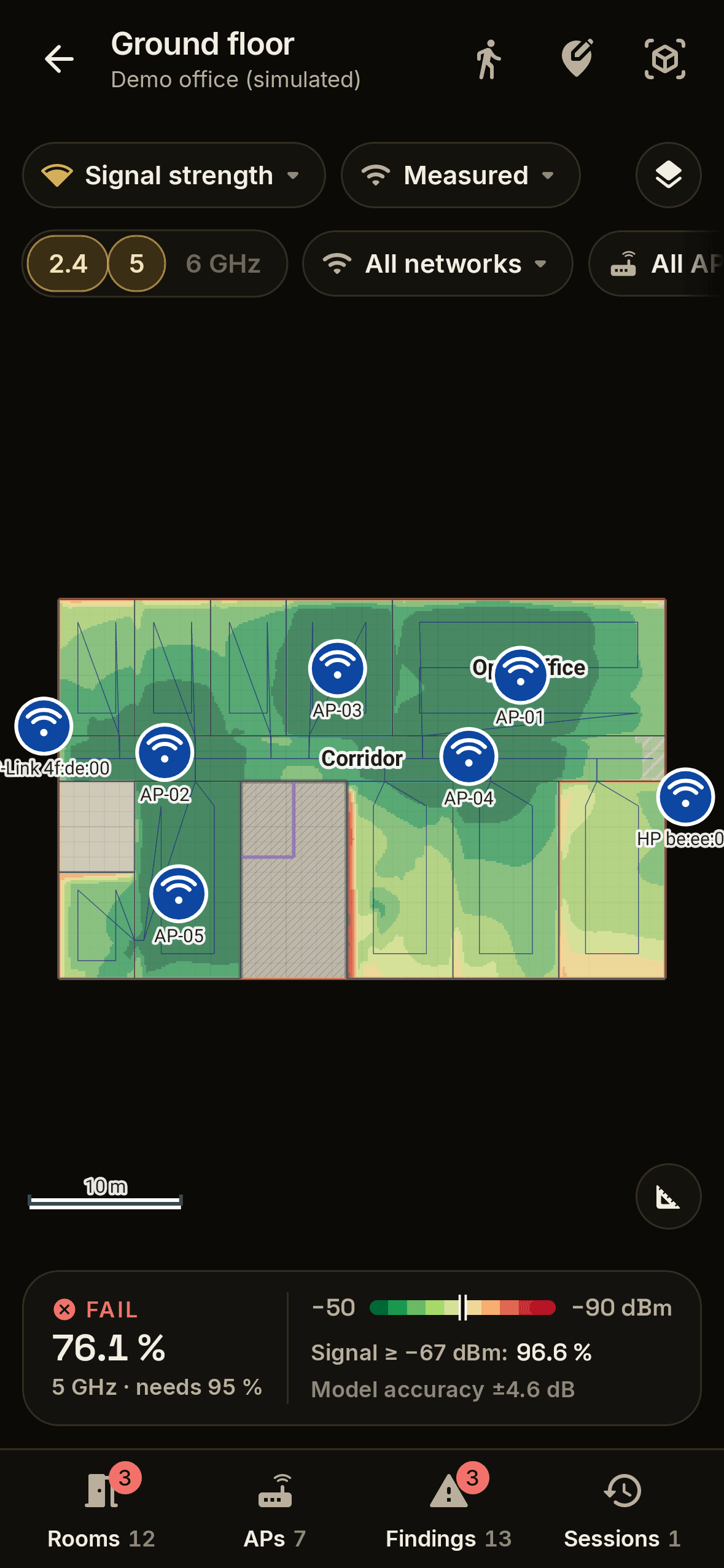 A Wi-Fi heat map of an office floor